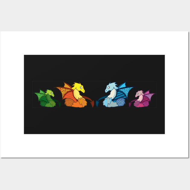 Multicolored dragons face to face Wall Art by Arzeglup